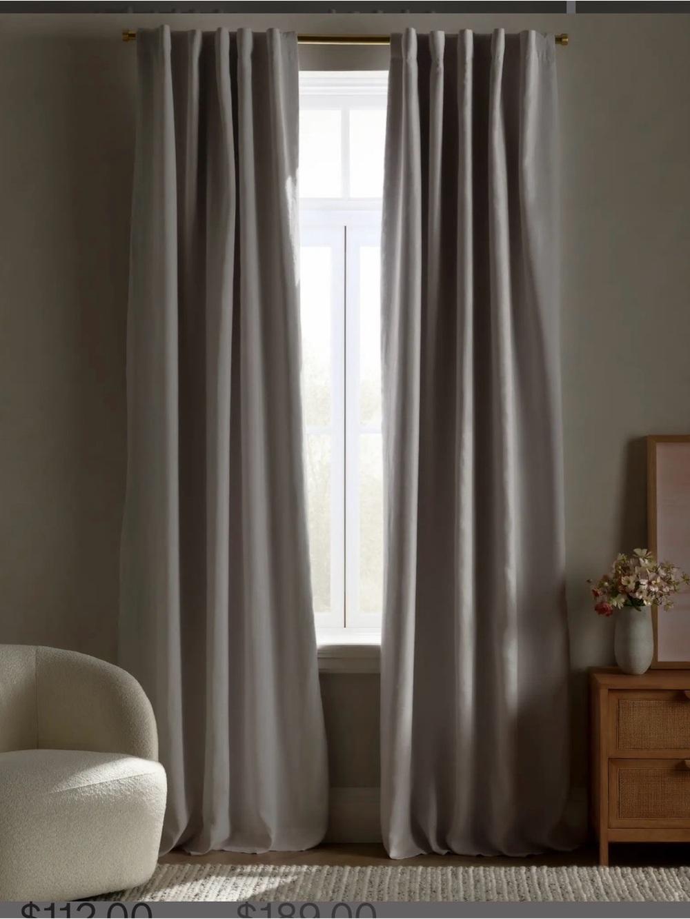 New Quince European Linen True Blackout 1 Curtain Panel Cloud Gray 48x 108”